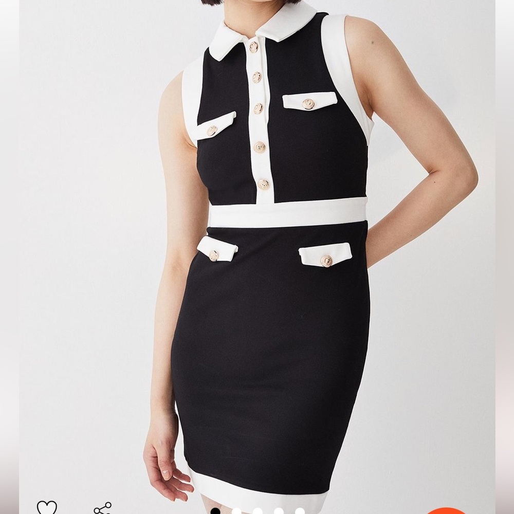 Karen Millen black and white dress. Gold buttons.